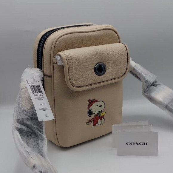 NWT Coach X Peanuts Heritage Crossbody With Snoopy Motif Pebble Leather CE613 - Picture 9 of 15